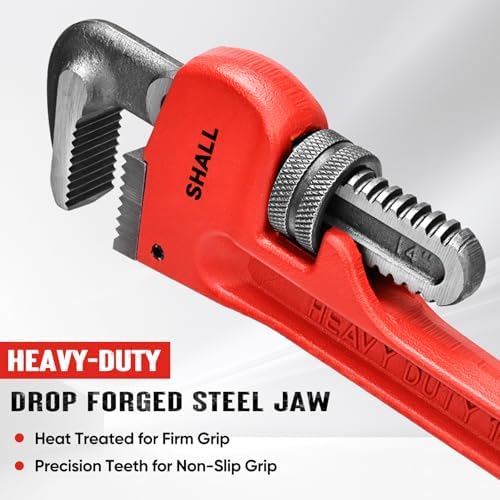 SHALL 4-Piece Pipe Wrench Set, 8" 10" 12" 14" Heavy-Duty Adjustable Pipe Wrenches with Soft Grip, Premium Plumbing Wrench Set with Storage Bag, Drop Forged & Heat Treated Visit the SHALL Store - 3
