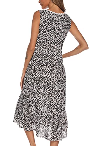 Image of AVIIER Cotton Nightgowns for Women Sleeveless House Dress Ladies Long Nightdress with Pockets S-XXL