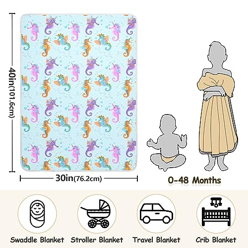 Image of Swaddle Blanket for Cute Seahorse in Water Baby Receiving Blanket Muslin Baby Swaddles Soft Cotton Breathable Nursery Blankets for Unisex Boys and Girls 30x40 Inch