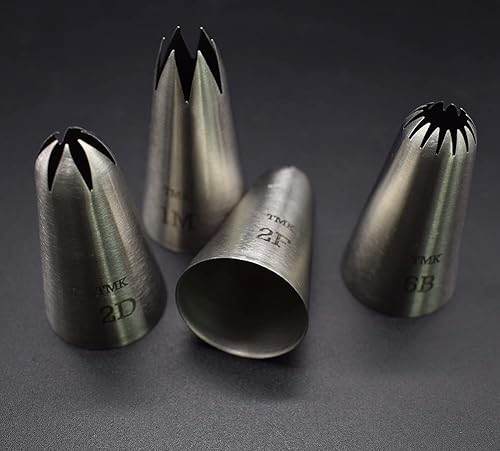 Miniatura 5 de Paquete de 4 puntas de glaseado de acero inoxidable sin costuras #1M 2D 2F 6B, boquilla de tubería grande, herramientas de decoración de pasteles