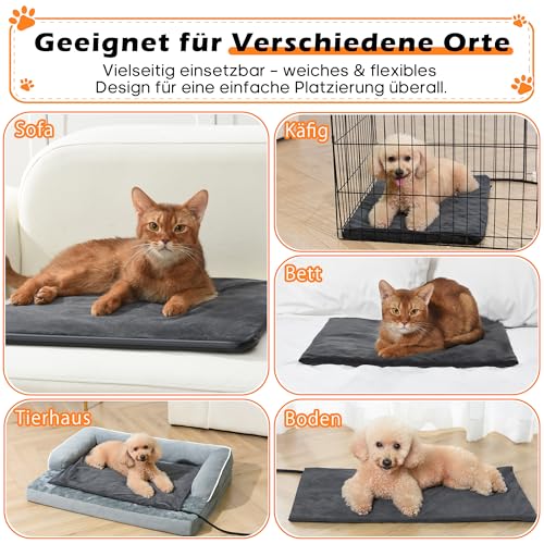 Angelpet Haustier Heizkissen XL 60x90cm – Heizdecke für Hunde & Katzen, 30–60 ℃ Temperatur & 14 Timer (0–12H/24H), Hunde Heizmatte mit Auto Screen-Off, bissfestem 1,8 m Kabel, 2 waschbaren Bezügen