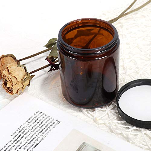 12 Pack, 8 Oz Round Glass Jars With Black Plastic Lids, 240Ml Amber Empty Candle Jars Cosmetic Jars Food Storage Containers, Canning Jars For Spice, Powder, Liquid, Sample, Face Cream Lotion #TOP6