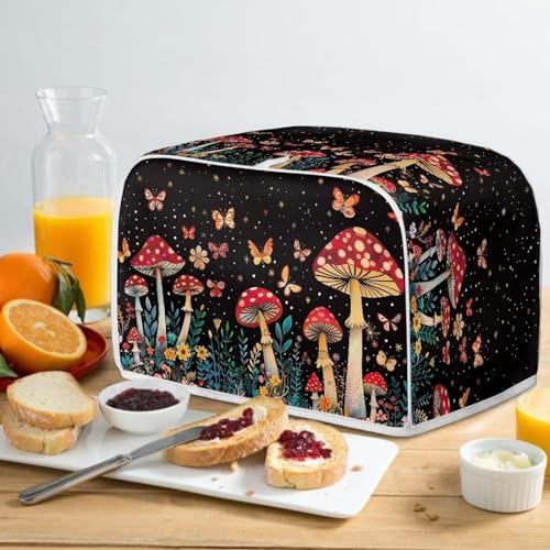 Image of Talayituse Mushroom Butterfly Flower Print 2 Slice Toaster Covers Dust Protection Bread Maker Covers Toaster Oven Cloth Cover Kitchen Accessories Washable Appliance Cover with Handle