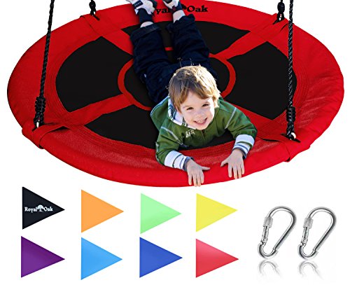 Royal Oak Saucer Tree Swing,Giant 40 Inches With Carabiners And Flags, 700 Lb Weight Capacity, Steel Frame, Waterproof, Easy To Install With Step By Step Instructions, Non-Stop Fun! (Red) #TOP23