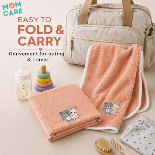 Image of MOM CARE Baby Kids Bath Towel 70x140 cm, Soft Microfiber, Quick Dry Peach