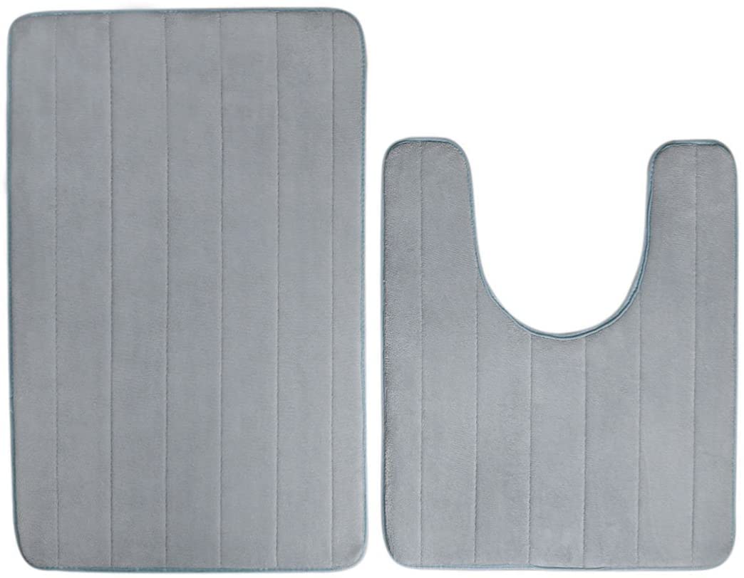 XYWHPGV Memory Foam Badteppiche 2-teiliges Badematten-Set Weicher, rutschfester und saugfähiger Mikrofaser-Badeteppich und U-förmige Toilettenmatte 32"x20"+24"x 20", Silbergrau(31dc5 9e9b4 1cb2d c6fca