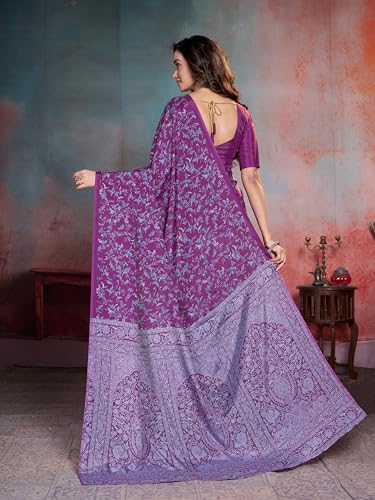 Image of Garden Vareli Floral Print Crepe Saree With Unstitched Blouse Piece