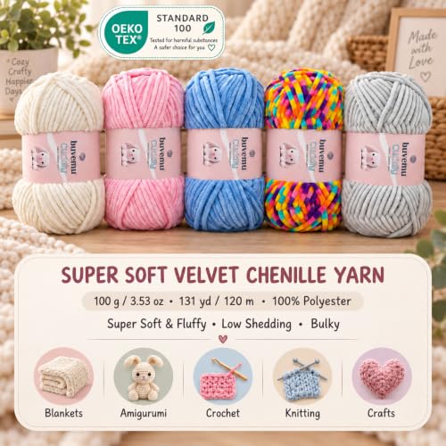 Image of Cuddly Velvet Chenille Yarn, Super Soft Bulky, Moss