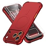 ORETECH 3-in-1 Magnetic for iPhone 17 Pro Case Compatible with MagSafe, [2 x 9H Screen Protector + Full Camera Lens Shield], 25FT Military Grade Shockproof Armor Front Frame Protection,Red