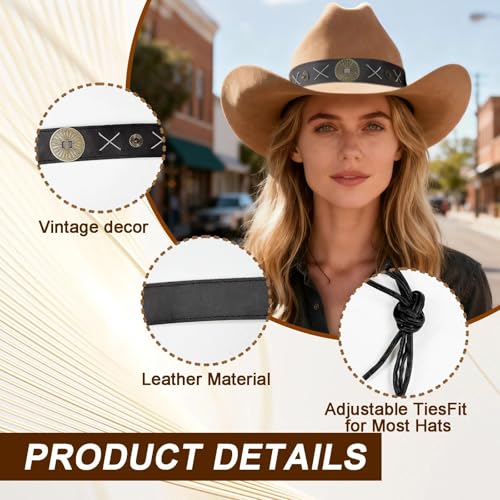 Image of Cowboy Hat Bands for Women Men, Leather Hat Bands for Western Straw Fedora Hats, Vintage HatBelt Hatbands Multicolor