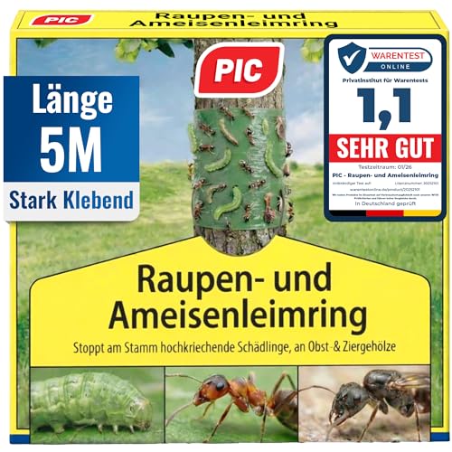 PIC Leimringe für Obstbäume selbstklebend - 5 Meter Leimring stammschutz für obstbäume - Baumschutz Baumleimring gegen Ameisen Raupenleim für Obstbäume als Ring Baumstamm Schutz