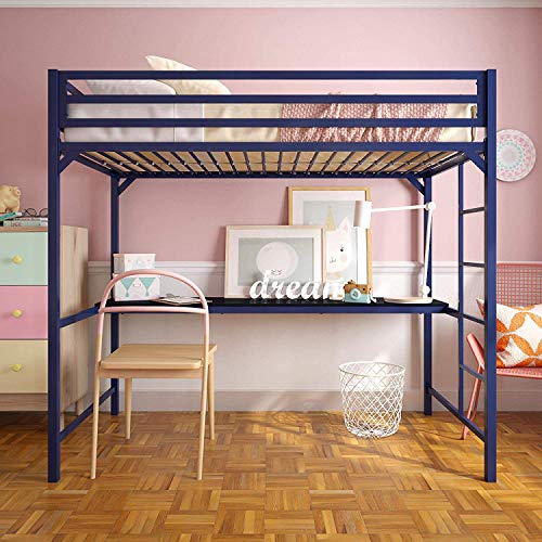 DG DEXAGLOBAL Metal Loft Bed with Desk - Blue|Size:Twin| Style:with Desk