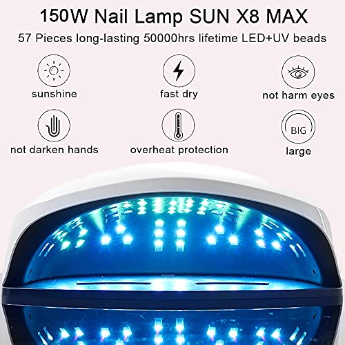 Misstu Uv Led Nail Lamp 150W, Sun Uv Gel Nail Polish Curing Dryer Light, Nail Dryer Light With 4 Timer Presets For Two Hands, Uv Dryer Machine For Professional Salon #TOP2