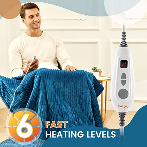 Image of Bearhug Electric Blanket Heated Throw, 50 inchx60 inch Ribbed Flannel & Sherpa Fast Heating Blanket, 6 Heating Levels & 4H Auto Off, Over-Heat Protect, ETL, Machine Washable