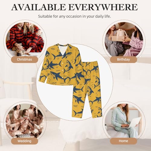 Image of Women'S Long Sleeve Pajama Set Soft Loungewear Button-Down Top & Elastic Waist Pants S- 2XL