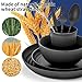 Wheat Straw Dinnerware Sets,64-Piece Black Plates and Bowls Sets for 8-Unbreakable,Reusable Plastic Dish Set-Dinner Plate/Dessert Plate/Cereal Bowl/Cup/Utensils-Microwavable Dishwasher Safe 64P-BLACK