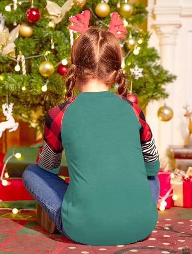 Image of BesserBay Girls Christmas Raglan Shirt Casual Leopard Stripe Patchwork Tunic Top 4-14 Years