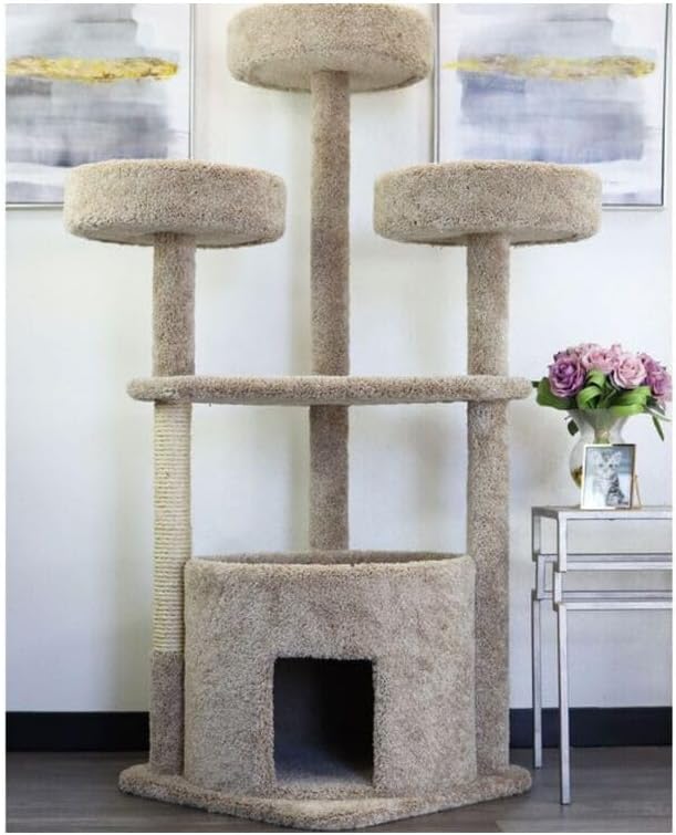 Asian Aesthetics Trees 130014-Beige Main Coon House Tree 48" H x 30" W Beige Cat House and Scratching Tree with Multiple Levels for Maine Coons