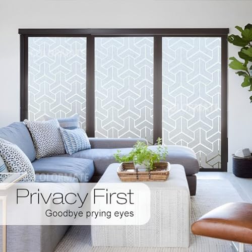 Image of COLORMATE Premium Vinyl Stained Frosted Window Glass Film (24x48 Inch) - Self-Adhesive Wallpaper Sticker Opaque Tint for Window Glass Privacy Cover, Door, Office, Home.| Anti-UV. 3D Arrow Design