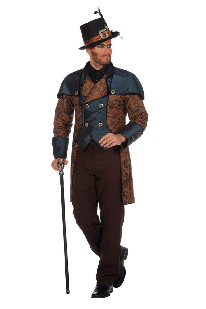 shoperama Steampunk - Traje para hombre, color marrón/azul, falda de estilo victoriano, abrigo de alta calidad, chaqueta victoriana industrial