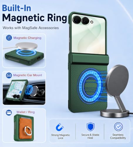 Image of STORMTAL Magnetic for Samsung Galaxy Z Flip 8 case, Hinge Protection, Built-in Screen Protector, Shockproof, Compatible with Magsafe, Rugged Phone Case for Z Flip 8 Green