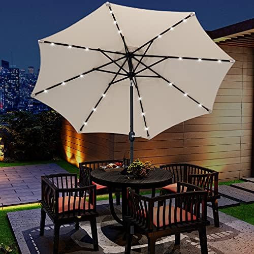 Outsunny 2.67m Patio Garden Umbrella Outdoor Parasol with Tilt Crank and 24 LEDs Lights (Cream)