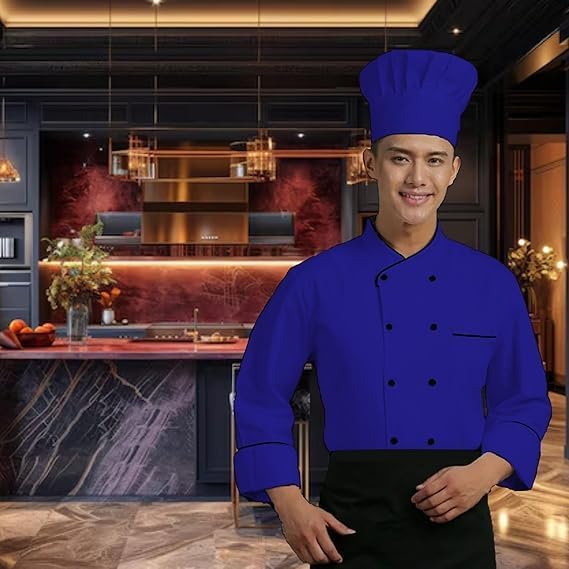 BUDGETTHEMES Men's Multi Color Chef Jacket/Light Weight Chef Coat With Contrast Black Piping