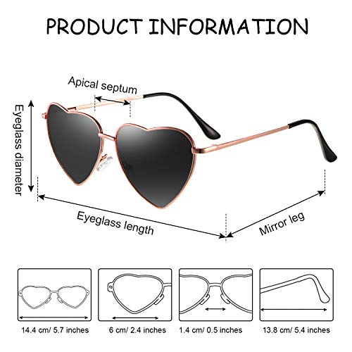 Frienda 6 Pairs Heart Shaped Sunglasses Vintage Heart Frame Multicolor Metal Retro Glasses Women Sunglasses for Summer3