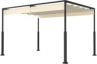 FIVMEN Pergola 3x4 m Terrassenüberdachung Überdachung Wasserdicht Stabil Winterfest Pavillon Gartenpavillon mit Verstellbaren Schattenbereichen Sonnenschutz für Garten Terrasse & Balkon, Beige