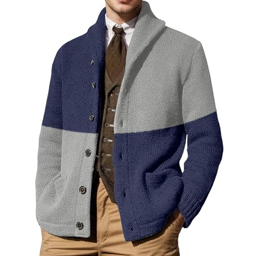 Suéter de manga larga para hombre, cárdigan abierto frontal, elegante diseño de bloques de color para uso diario informal, otoño e invierno, prenda exterior de punto cómoda.