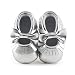 Delebao Infant Toddler Baby Soft Sole Tassel Bowknot Leather Moccasinss Crib Shoes (0-6 Months, Silver)