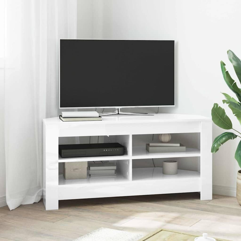 Meuble TV d'angle blanc bois moderne pour optimiser le coin multimédia de votre salon