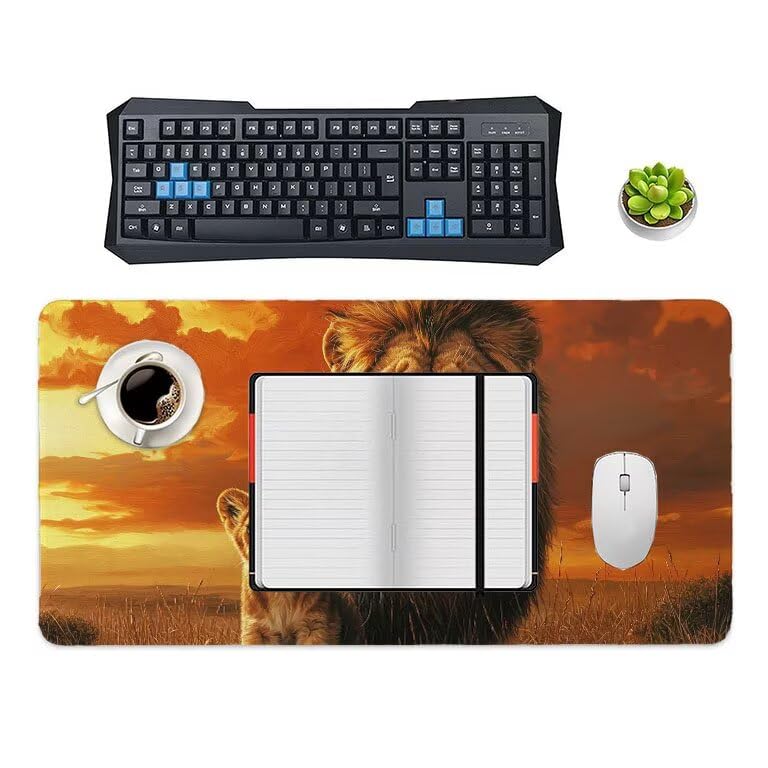 Tappetino Mouse Gaming XXL 1600 x 800 mm Tappetino Antiscivolo Sottomano Da Scrivania Per Mouse e Tastiera, Con Base In Gomma Antiscivolo, Lavabile, Mouse Pad tramonto leone, Regalo per Uomo L-927