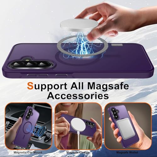Image of Elzzi MagSafe Compatible Case for Samsung Galaxy A37 5G - Matte Shockproof Hybrid Protective Cover, Slim Anti-Fingerprint TPU+PC Back Case (Deep Purple)
