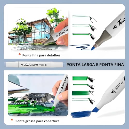 Canetinha Ponta Dupla para Colorir Kit Estojo de Canetas Escolar Marcador Coloridas Permanente Duas