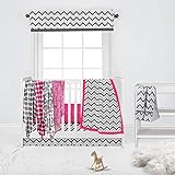 Bacati - Pink/Grey Ikat Chevron Muslin 10 Pc Girls Crib Set With 4 Muslin Swaddling Blankets for US Standard Crib