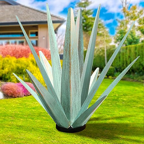 Image of KODIBO 24 inch Metal Agave Plant Outdoor Decor, Large Yard Statue, Mint Green