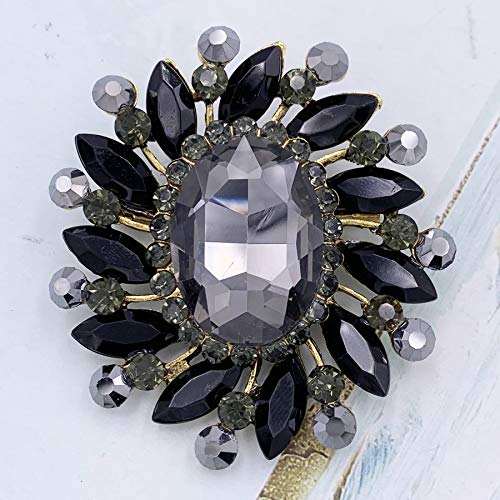 Image of SELOVO Flower Rhinestone Statement Brooch Pin Broach Antique Gold Tone