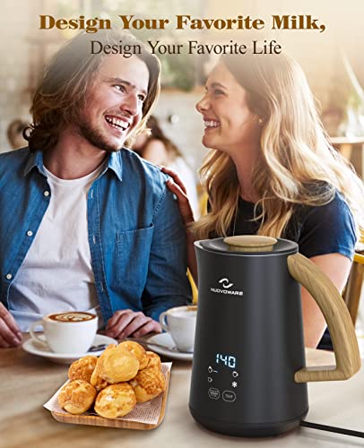 Nuovoware 4 in 1 Milk Frother and Steamer with Temperature Control Display Screen, Electric Automatic Frother for Hot Chocolate Milk, Cappuccinos, Latte, Macchiato, Black