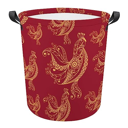 Ronda Cestos Para La Colada Red Golden Rooster Cesta Redonda De Almacenamiento De Lavandería Duradero Ronda Cesta De Lavadero Colorido Ronda Cesta Ropa Sucia Para Ropa Sucia Baño 34x42cm