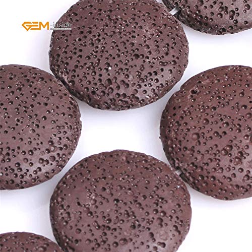 Gem-Inside 27Mm Brown Lava Gemstone Coin Shape Loose Beads Crystal Energy Stone Power For Jewelry Making 15‘’ #TOP2