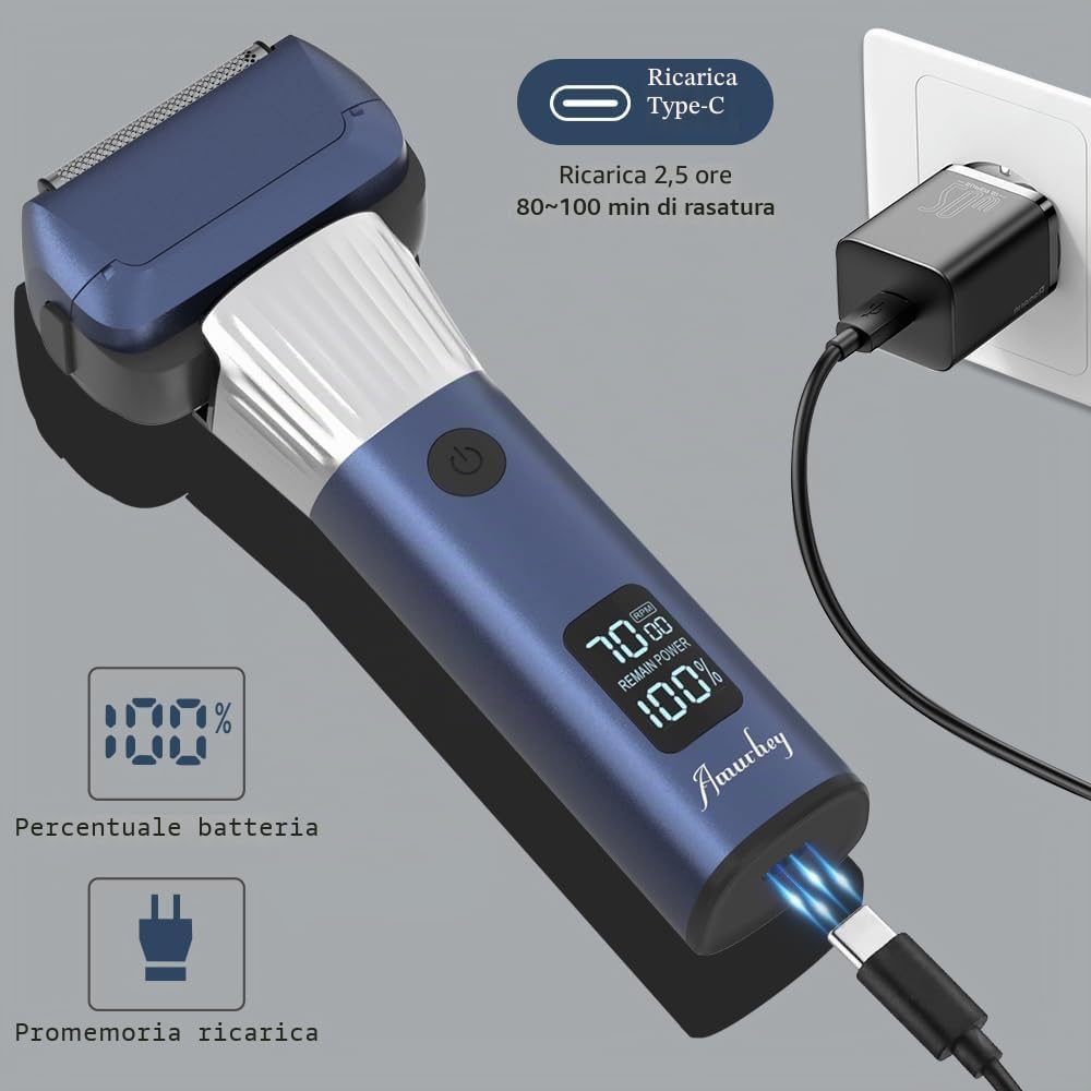 Amurhey Rasoio Elettrico Barba con 5 Lame Pro, Rasoio Elettrico Wet & Dry 100 Minuti Di Autonomia, Rasoio Barba con Trimmer pop-up e Custodia da Viaggio, Ricaricabile, Regalo uomo