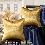 GIGIZAZA Gold Velvet Decorative Throw Pillow Covers,18x18 Pillow Covers for Couch Sofa Bed 2 Pack Soft Cushion Covers