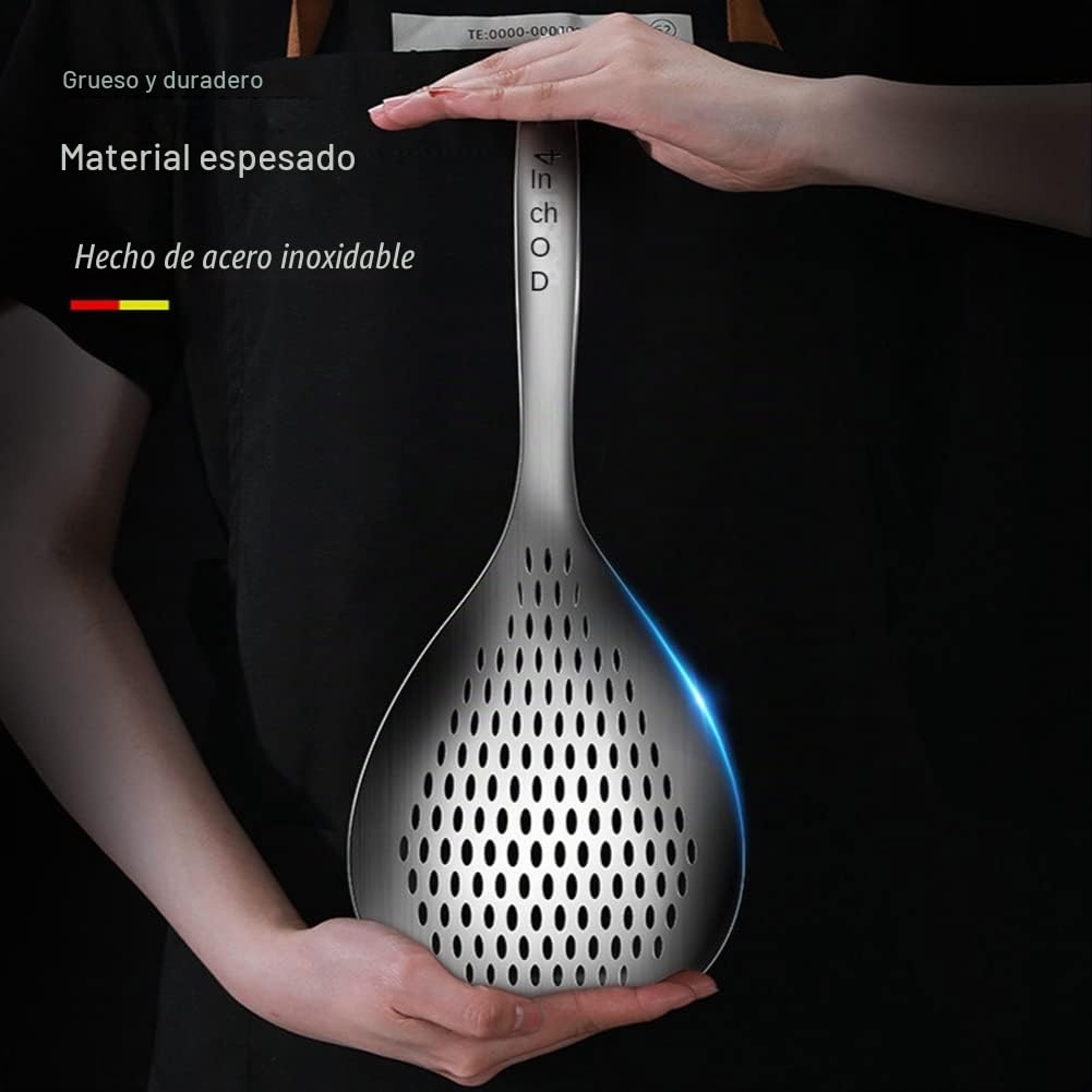 Cuchara ranurada para el hogar y la cocina, cuchara de aceite de filtro, colador de acero inoxidable, con cómodo y agujeros para colgar, para cocinar, escurrir y freír en la cocina