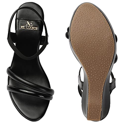 Buy XE Looks Comfortable Black High Heel Wedges Sandals For Women (3
