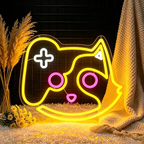 Image of Cat Game Neon Sign for Wall Decor Light Up Sign Led Signs for Room Party Home Wall Decor USB Powered