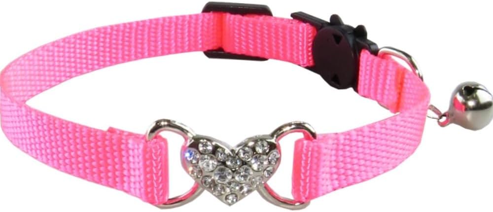 Heart Bling Cat Collar with Safety Belt and Bell Adjustable 7.5-12.5 inches for Kitten Cats,Breakaway Kitten Collar,Pet Supplies Accessories (Pink)