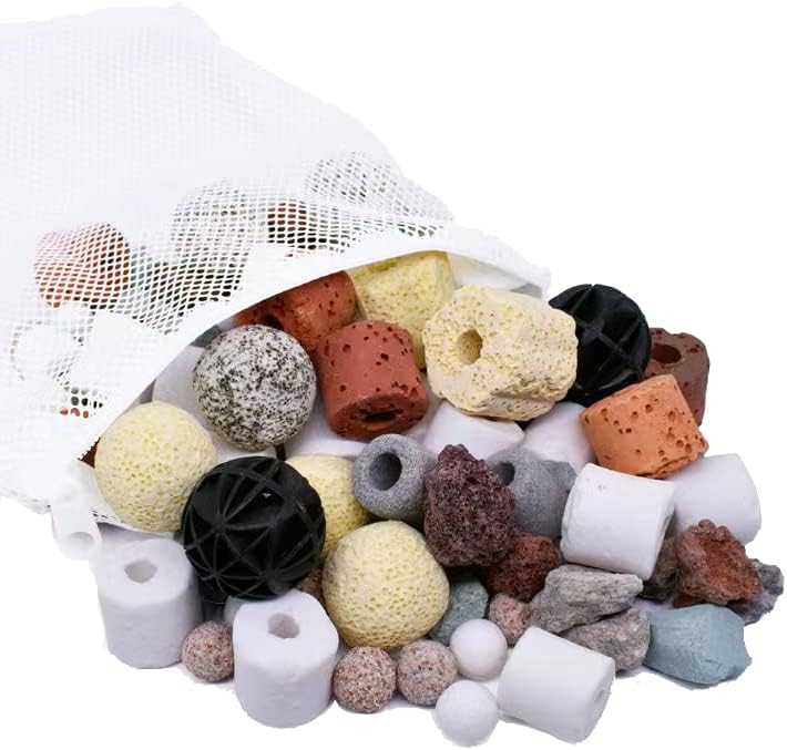 Aquarium Filter Medium 500g with Mesh Bag, Bio Balls Ceramic Rings 12 In 1 Fish Tank Pond Filter