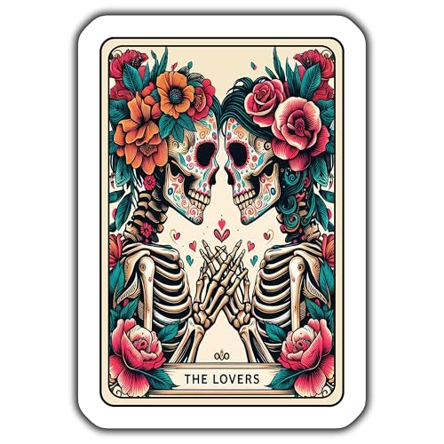 Day of The Dead Lovers Sticker Colorful Skeleton Sticker Romantic Skull Sticker Floral Skull Sticker Waterproof Decal - 5-Inch Sticker - 2-Pack - CCSTICKER01067