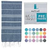WETCAT Turkish Beach Towel (38 x 71) - Prewashed for Soft Feel, 100% Cotton - Quick Dry Bath Towels Extra Large with Lively Colors - Unique Beach Blanket for Travel - [Dark Blue]